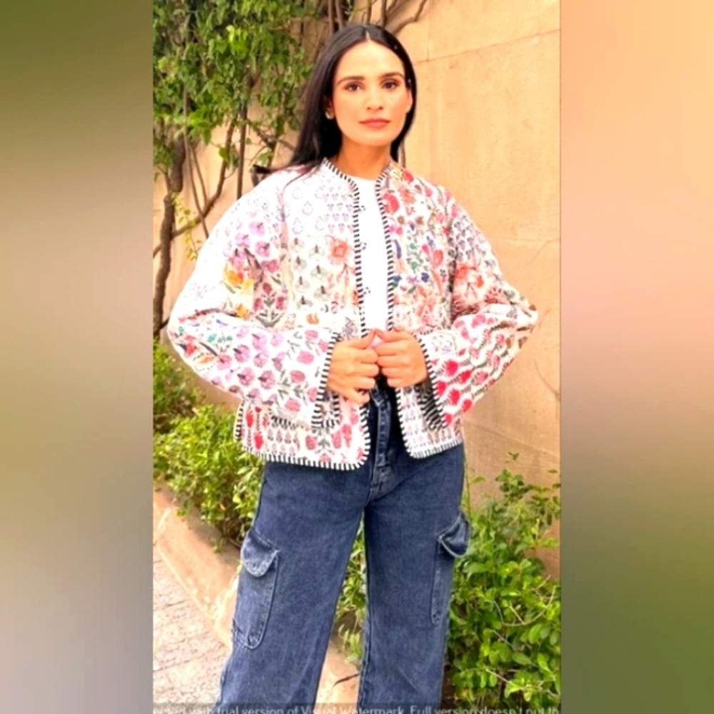 Kantha Print Bohemian Reversible Jacket In Xl